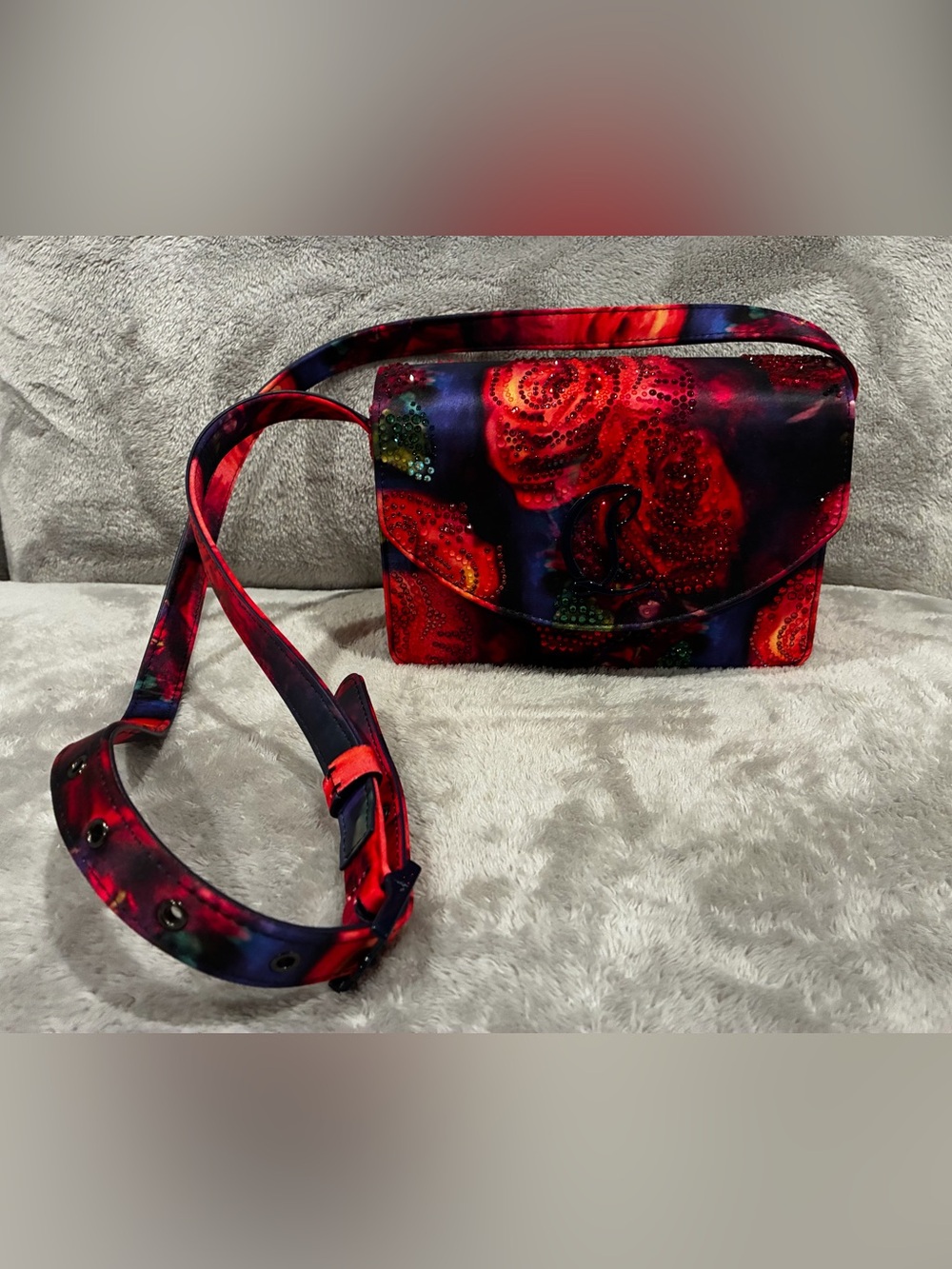 Christian Louboutin Red Rose Print Crossbody Bag